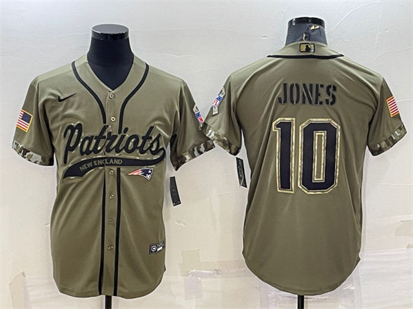 Mac Jones New England Patriots olive Salute To Service jersey