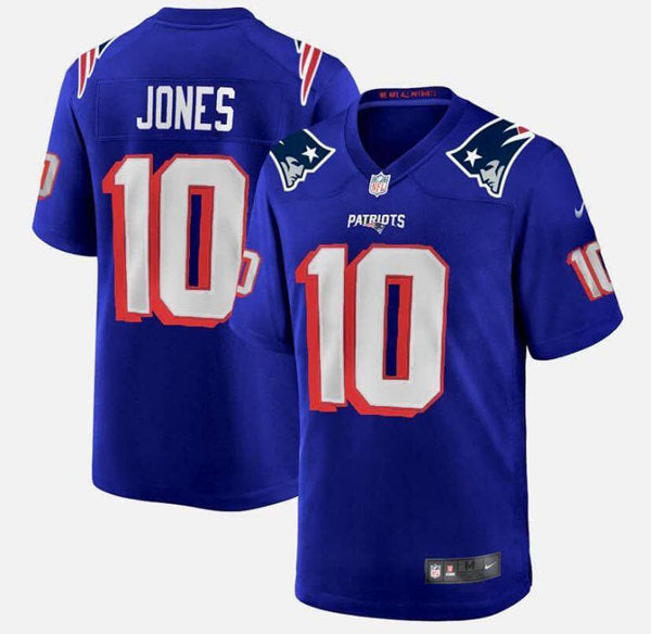 Mac Jones New England Patriots royal jersey