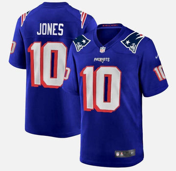 Mac Jones New England Patriots royal jersey