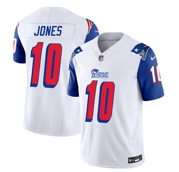 Mac Jones New England Patriots white-blue FUSE jersey