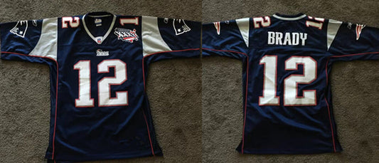 New England Patriots #12 Tom Brady Navy Super Bowl XXXVI patch Jersey