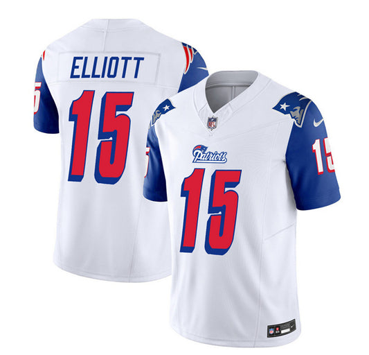 New England Patriots #15 Ezekiel Elliott White-Blue 2023 FUSE Jersey