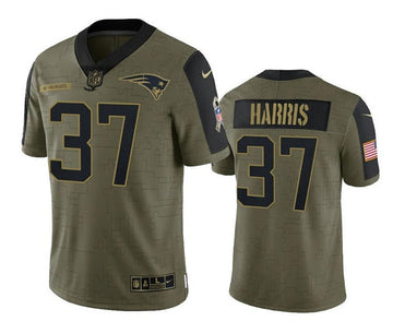 Damien Harris New England Patriots olive Salute To Service jersey