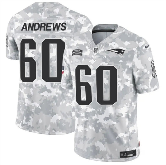 New England Patriots #60 David Andrews 2024 FUSE Arctic Camo Salute to Service Jersey