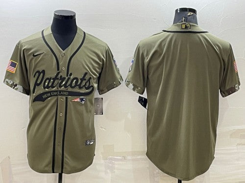 Custom New England Patriots olive Salute To Service jersey