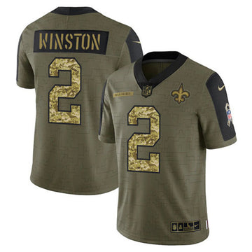 Jameis Winston New Orleans Saints olive Salute To Service jersey