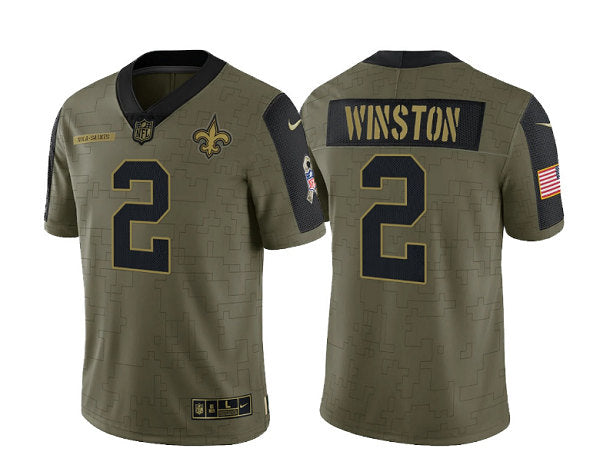 Jameis Winston New Orleans Saints olive Salute To Service jersey