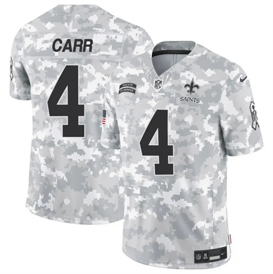 New Orleans Saints #4 Derek Carr Arctic Camo 2024 FUSE Salute to Service Jersey