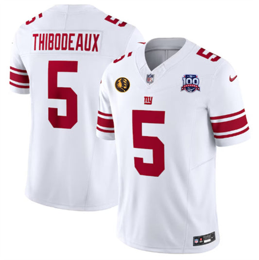 New York Giants #5 Kayvon Thibodeaux White 2024 FUSE With John Madden Patch And 100TH Season Patch Jersey
