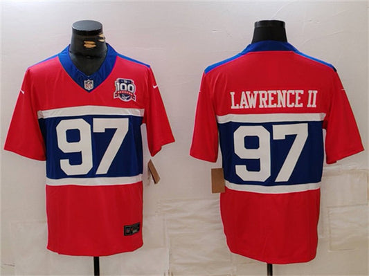 New York Giants #97 Dexter Lawrence II Century Red 100TH Season Commemorative Patch Jersey