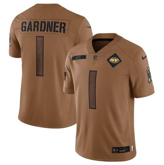 New York Jets #1 Sauce Gardner 2023 Brown Salute To Service Jersey