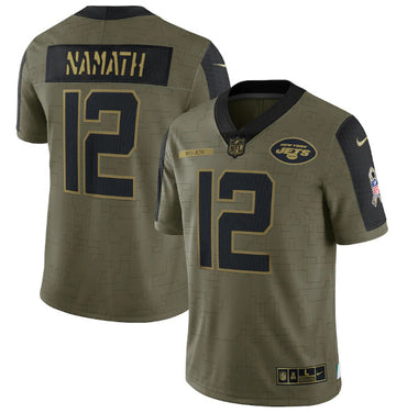 Joe Namath New York Jets olive Salute To Service jersey
