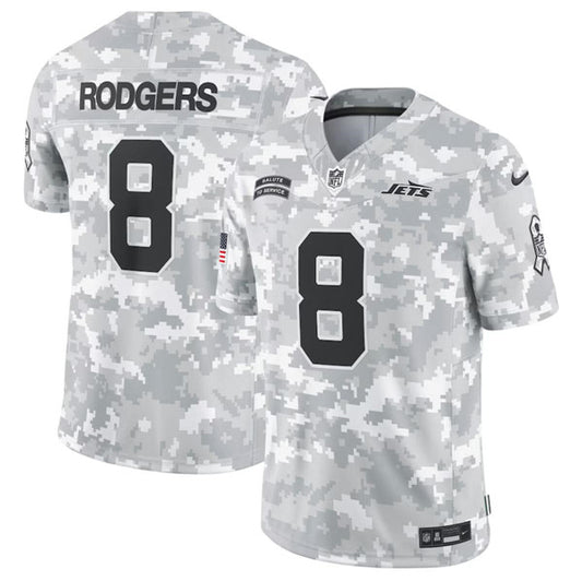 New York Jets #8 Aaron Rodgers Arctic Camo 2024 FUSE Salute to Service Jersey