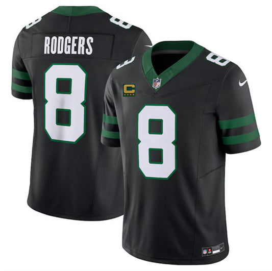 New York Jets #8 Aaron Rodgers Black 2024 FUSE With 4-Star C Patch Jersey