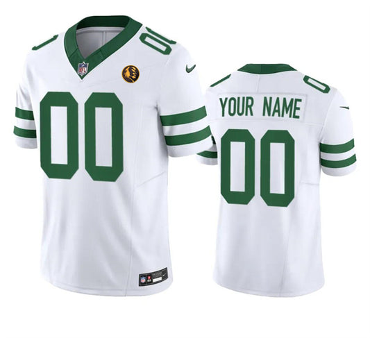 New York Jets Custom White 2023 FUSE Throwback With John Madden Patch Jersey