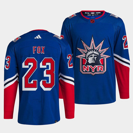 Adam Fox New York Rangers blue Reverse Retro jersey