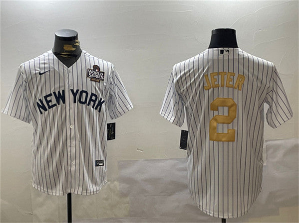 Derek Jeter New York Yankees white-gold jersey