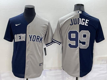 Custom New York Yankees navy-grey Split jersey