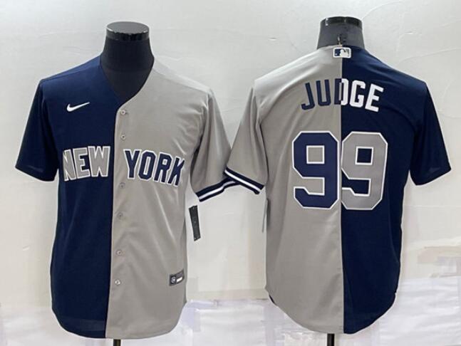 Custom New York Yankees navy-grey Split jersey