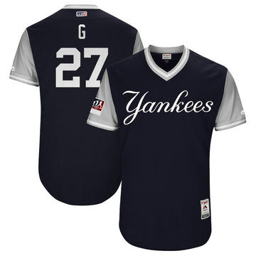 Giancarlo Stanton G Majestic New York Yankees navy-gray jersey
