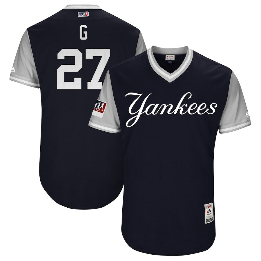 Giancarlo Stanton G Majestic New York Yankees navy-gray jersey
