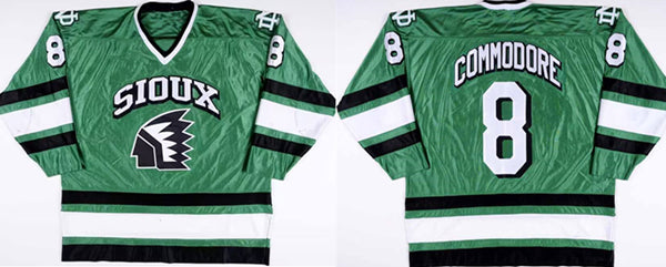 Mike Commodore North Dakota Fighting Sioux green jersey
