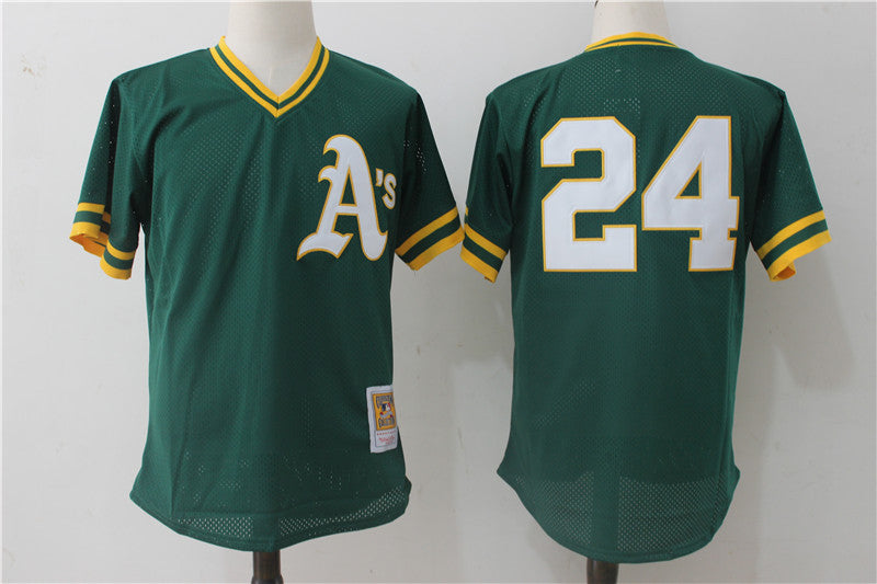 Rickey Henderson Oakland Athletics green Cooperstown jersey
