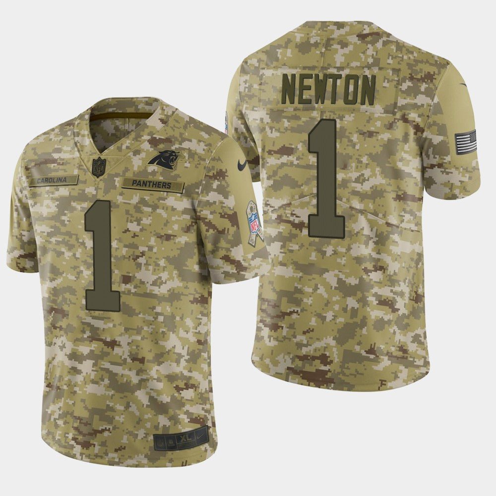 Panthers #1 Cam Newton 2018 Camo Salute To Service Jersey