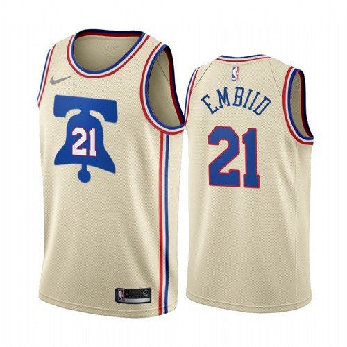 Joel Embiid Philadelphia 76ers cream jersey