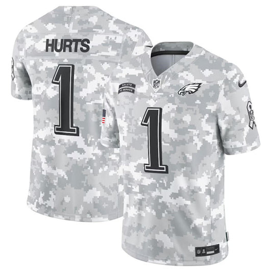 Philadelphia Eagles #1 Jalen Hurts Arctic Camo 2024 FUSE Salute to Service Jersey