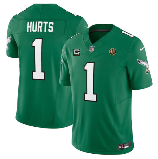 Philadelphia Eagles #1 Jalen Hurts Green 2023 FUSE Throwback With 3-star C Patch And John Madden Patch Jersey