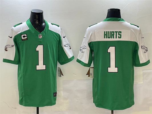 Philadelphia Eagles #1 Jalen Hurts Green-White FUSE 4-Star C Patch Jersey