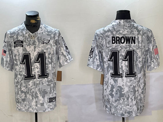 Philadelphia Eagles #11 A J Brown 2024 FUSE Arctic Camo Salute to Service Jersey