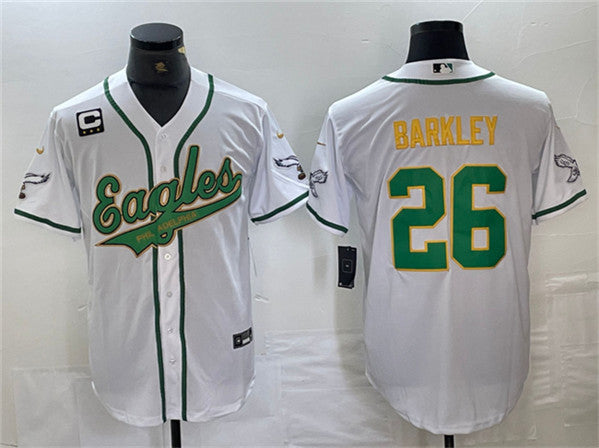 Saquon Barkley Philadelphia Eagles white-gold jersey