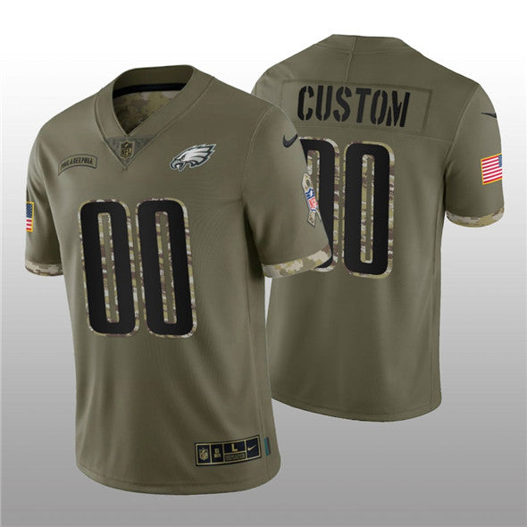 Custom Philadelphia Eagles olive Salute To Service jersey