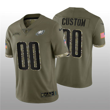 Custom Philadelphia Eagles olive Salute To Service jersey