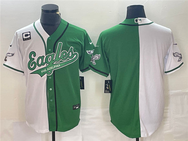 Custom Philadelphia Eagles green-white Split jersey