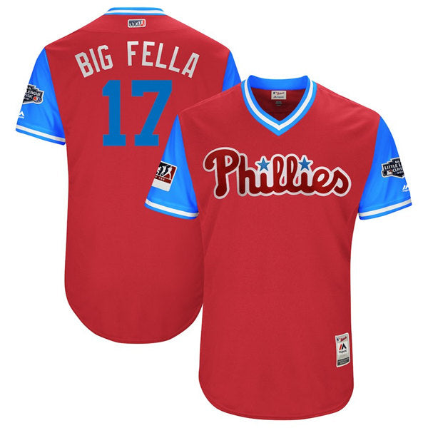 Rhys Hoskins Big Fella Majestic Scarlet-Light Philadelphia Phillies blue Classic jersey