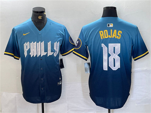 Johan Rojas Philadelphia Phillies blue City Connect jersey