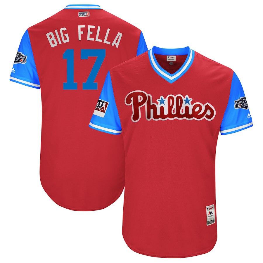 Rhys Hoskins Big Fella Majestic Scarlet-Light Philadelphia Phillies blue Classic jersey