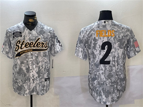 Justin Fields Pittsburgh Steelers camo Salute To Service jersey
