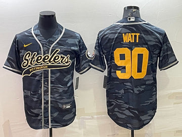 T J Watt Pittsburgh Steelers gray-navy Camo jersey
