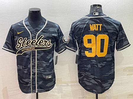 T J Watt Pittsburgh Steelers gray-navy Camo jersey