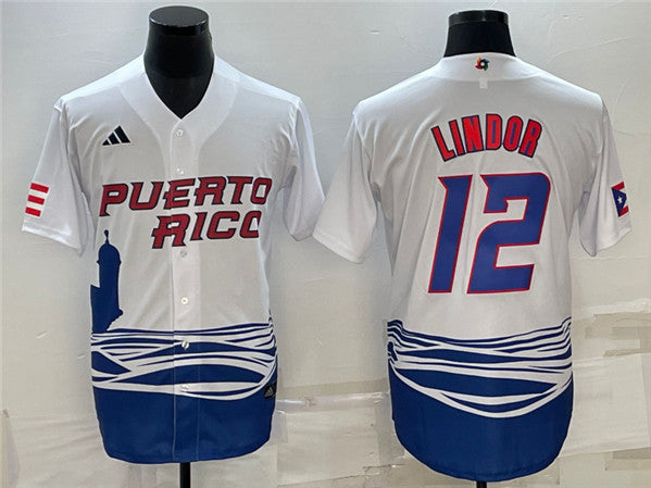 Custom Puerto Rico Baseball white Classic jersey