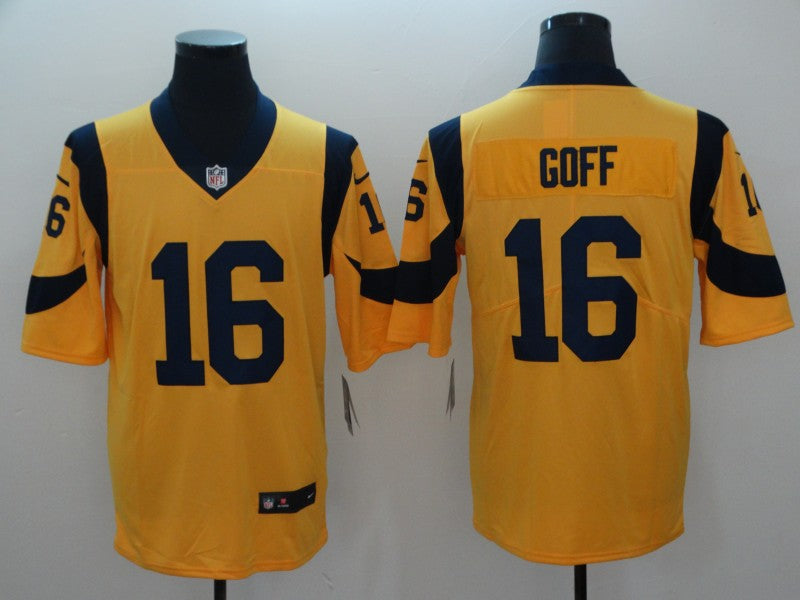 Rams #16 Jared Goff Royal Gold Jersey