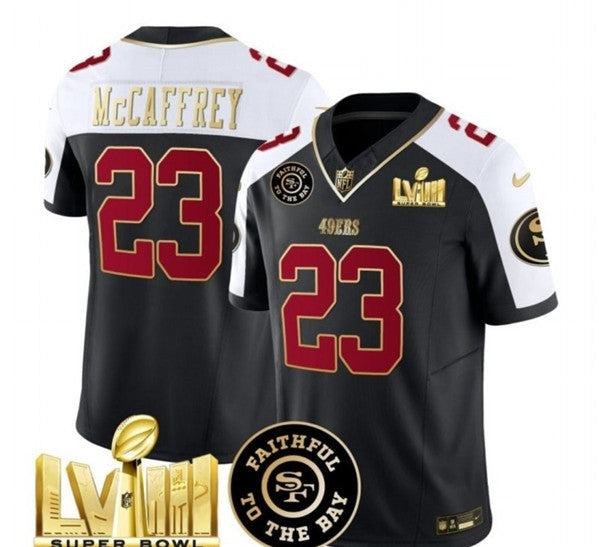 Christian McCaffrey San Francisco 49ers black-white FUSE jersey