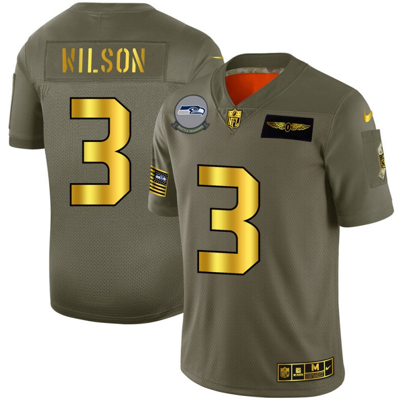 Custom Seattle Seahawks olive-gold Salute To Service jersey