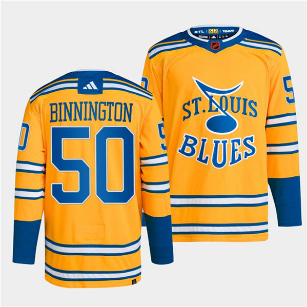Jordan Binnington St. Louis Blues yellow Reverse Retro jersey