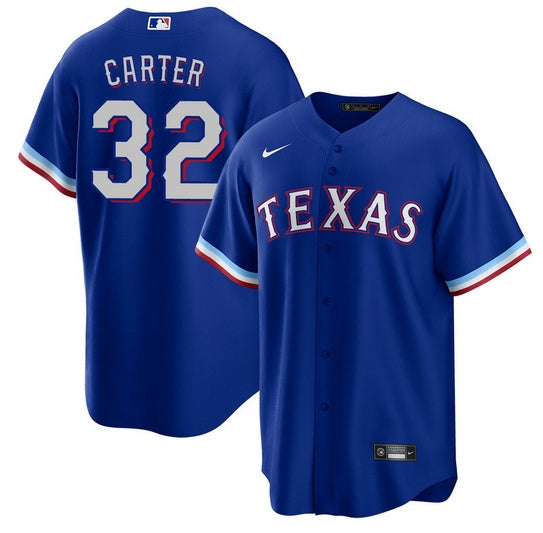 Evan Carter Texas Rangers royal jersey