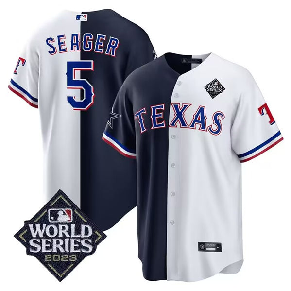 Corey Seager Texas Rangers white-navy Split jersey